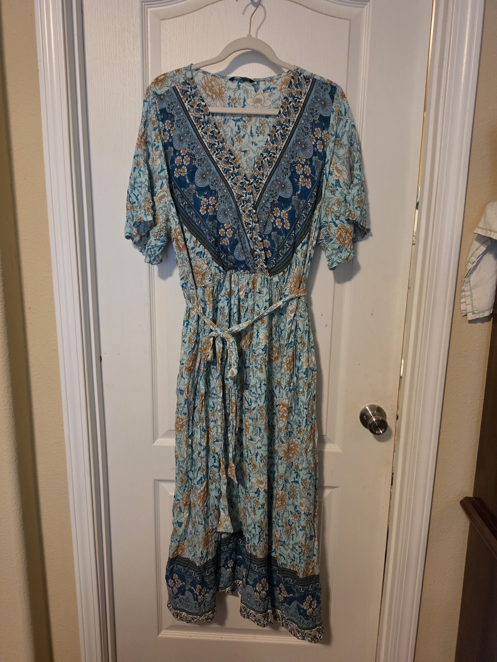 Bohemian Floral V-Neck Maxi Dress in Light Blue